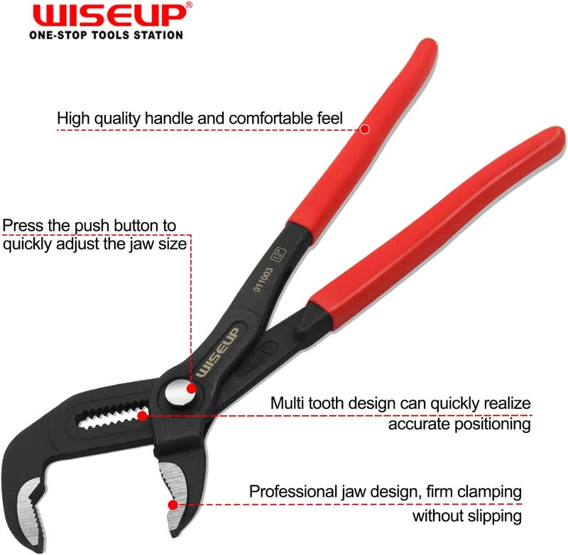 WISEUP Groove Joint Pliers Set - Fast Adjustable 7 & 10 Inch Water Pumper With Smooth Jaw - Tongue and Groove Wrench for Channel Home Repair, Gripping Nuts, Bolts, Pipe - Image 3